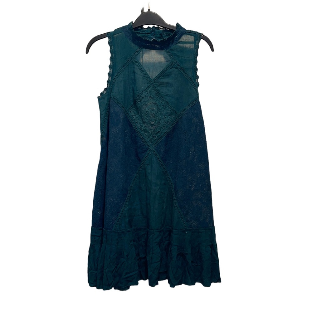 Free People Boho Emerald Forest Green Lace Dress Tunic XS
